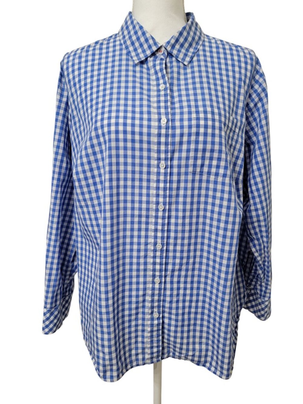 Talbots Size 16 WP Blue & White Gingham Classic Cotton Button Down Shirt